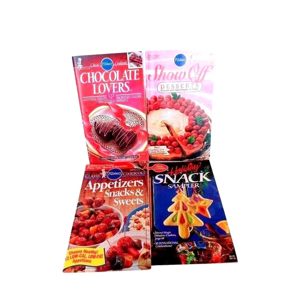 Lot of 4 Cookbooks Pillsbury Betty Crocker Kraft Snacks Desserts & Chocolate VTG